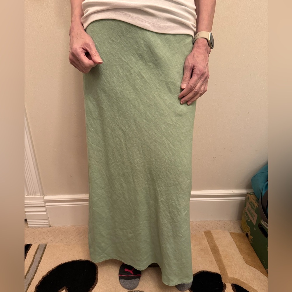 Bryn Walker Size XXS 100% Linen Long Bias Skirt Alfalfa Green Pull On A-line